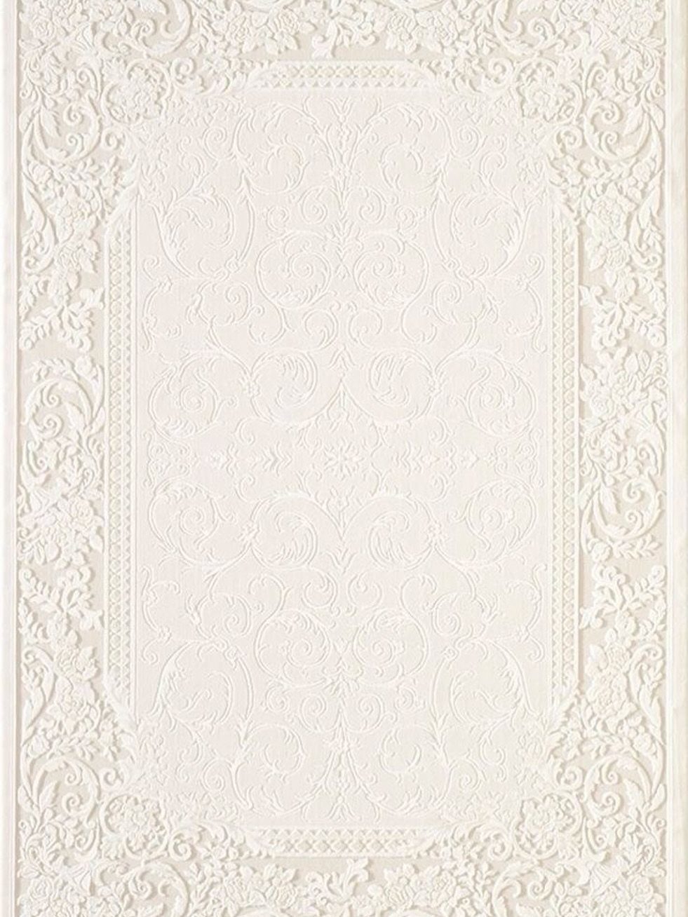 Cream embossed damask background with intricate floral patterns and an ornate border.