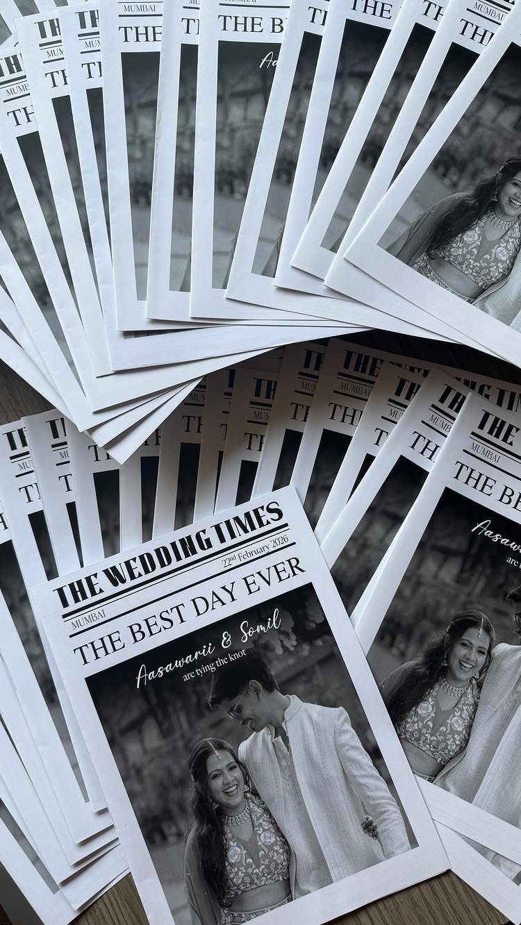 Wedding newspaper programs featuring a black and white photo of a happy couple.
