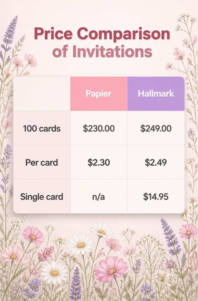 Information image comparing the prices of wedding invitations.